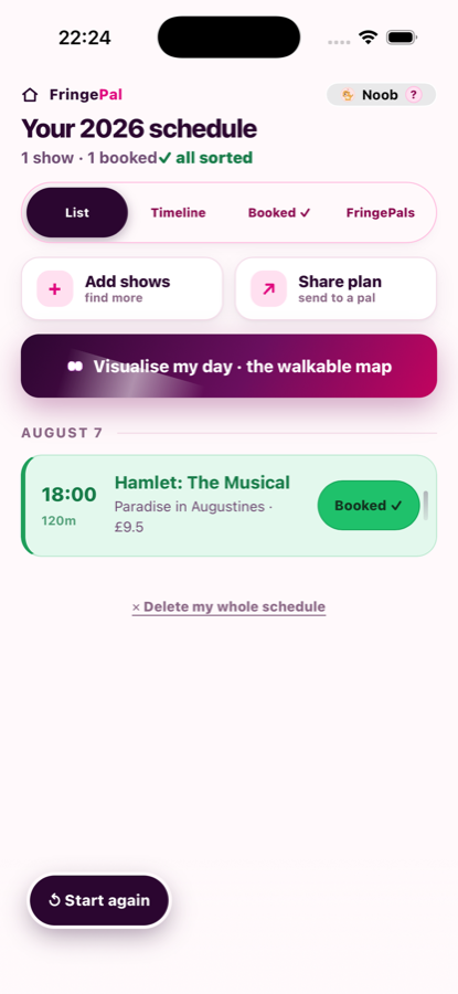 Your schedule listing booked and shortlisted shows